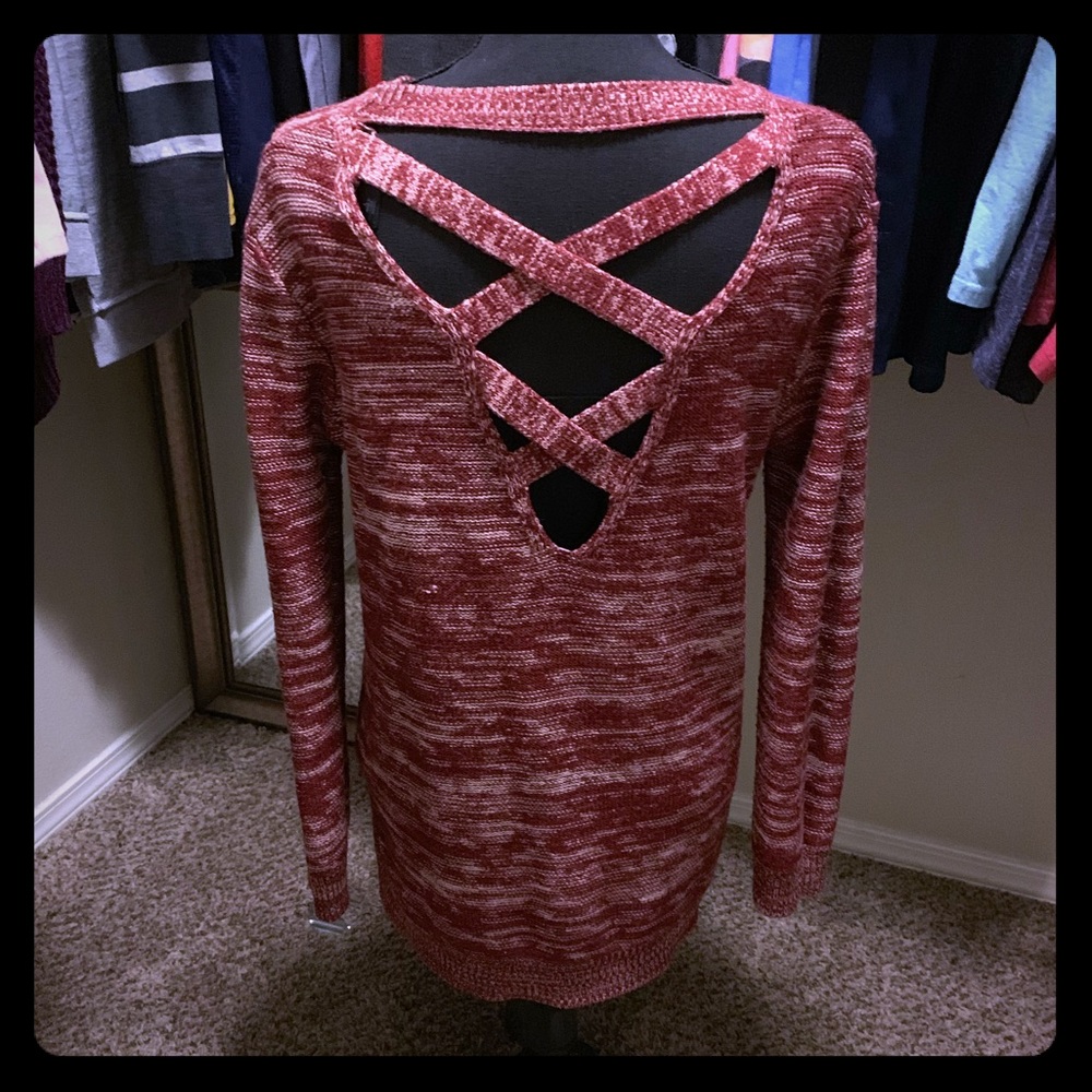 Heather Burgundy Sweater with Back Cutouts